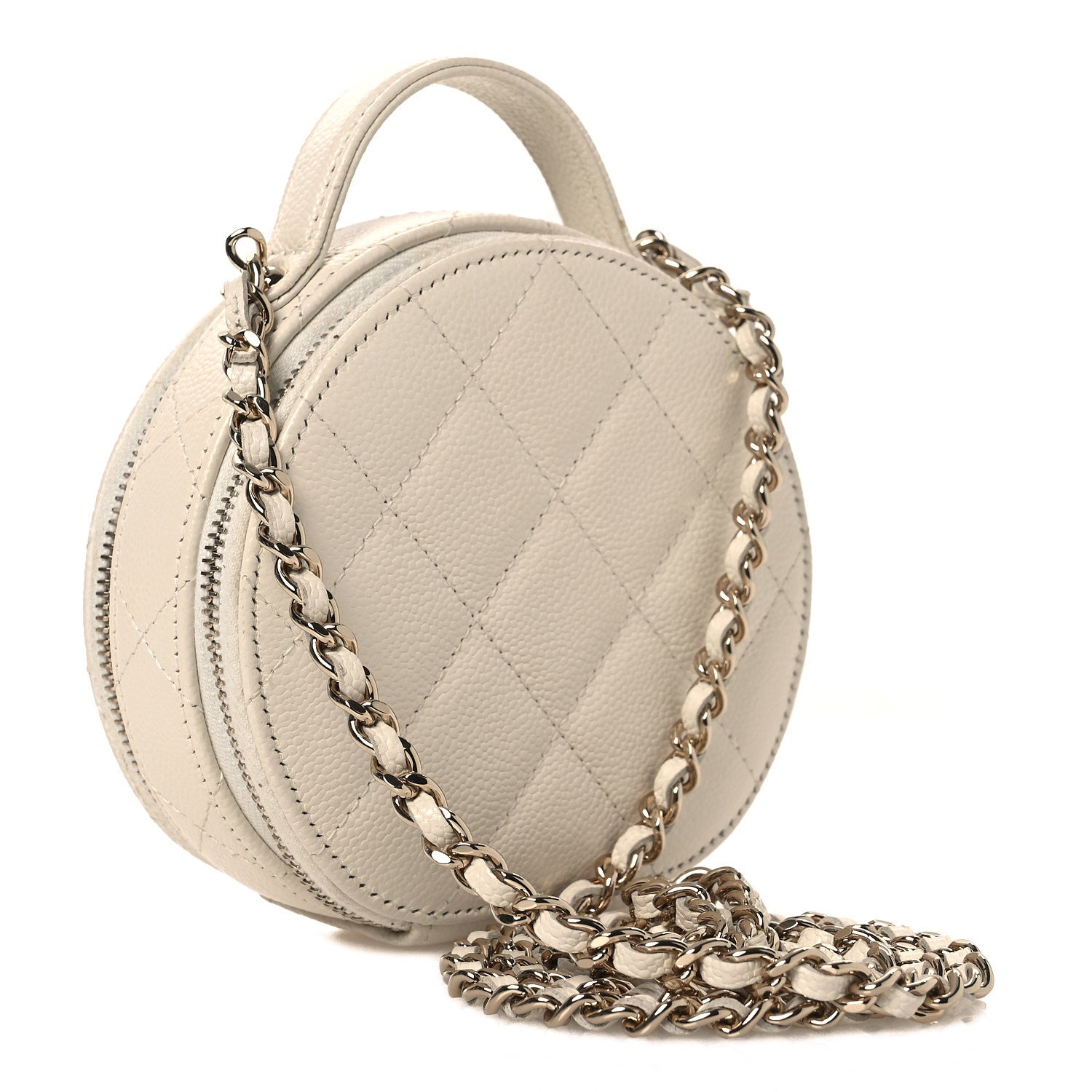 Caviar Quilted Round Handle With Care Vanity With Chain White
