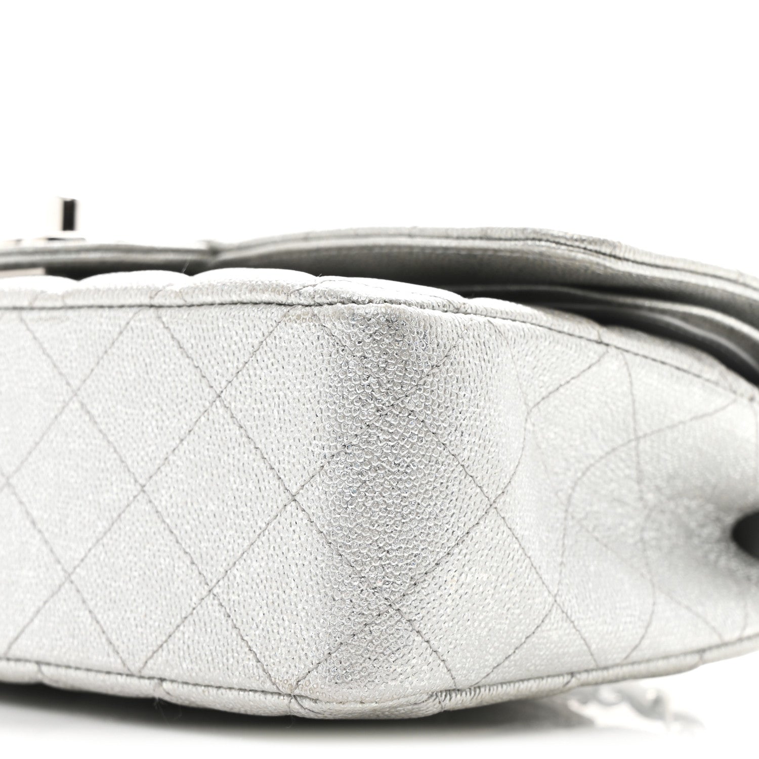 Glittered Metallic Caviar Quilted Medium Double Flap Silver