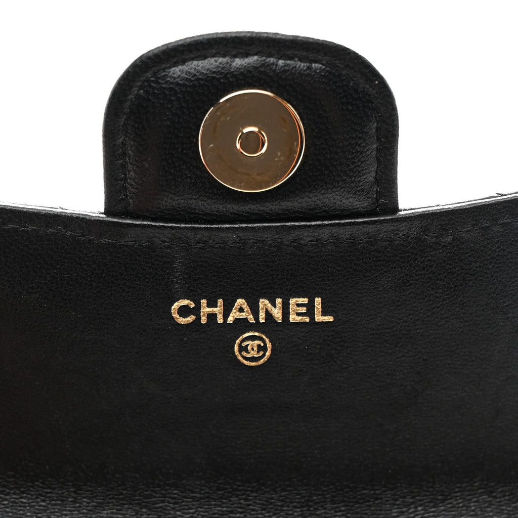 Lambskin Quilted Top Handle Flap Coin Purse With Chain Black