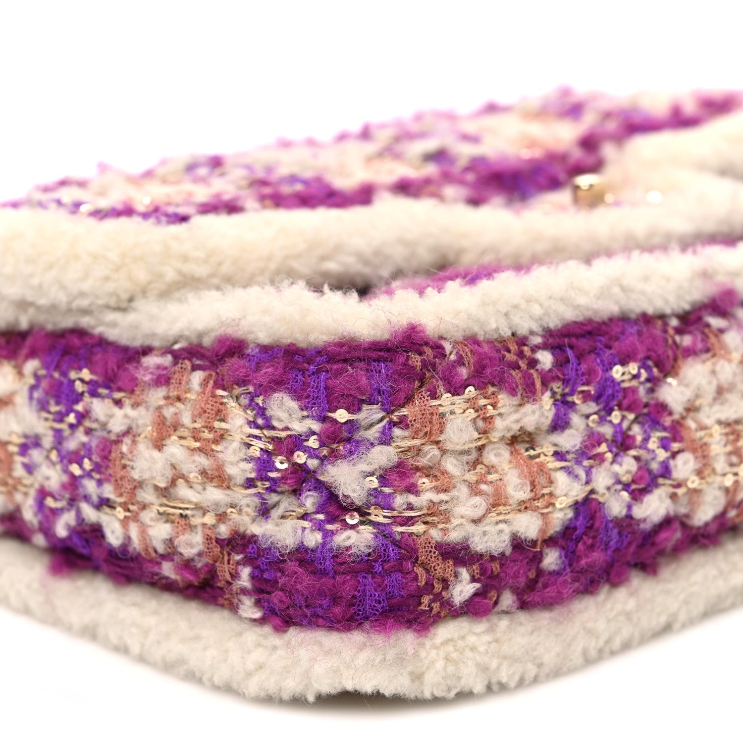 Tweed Shearling Large Flap Bag Purple Beige