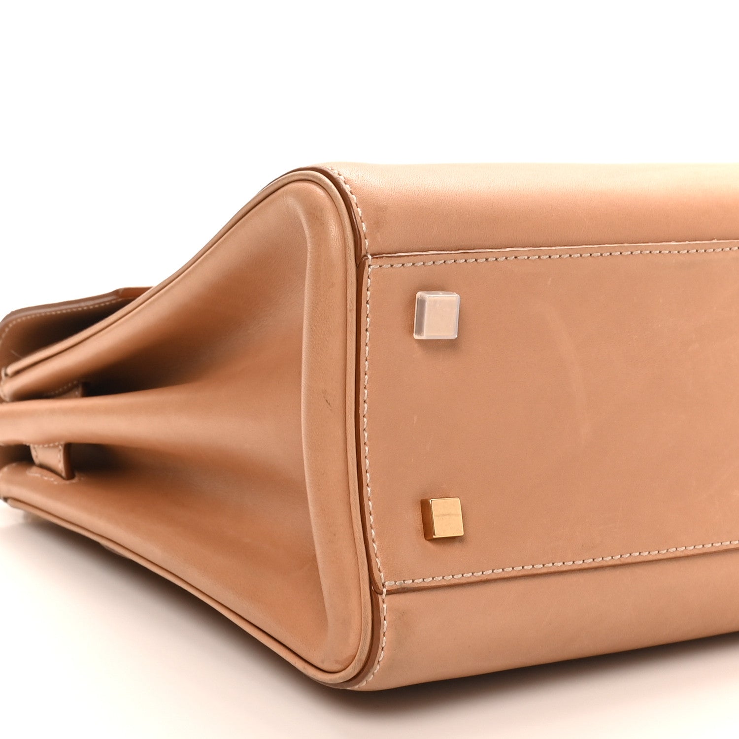 Shiny Calfskin Le Fermoir Top Handle Bag Vintage Brown