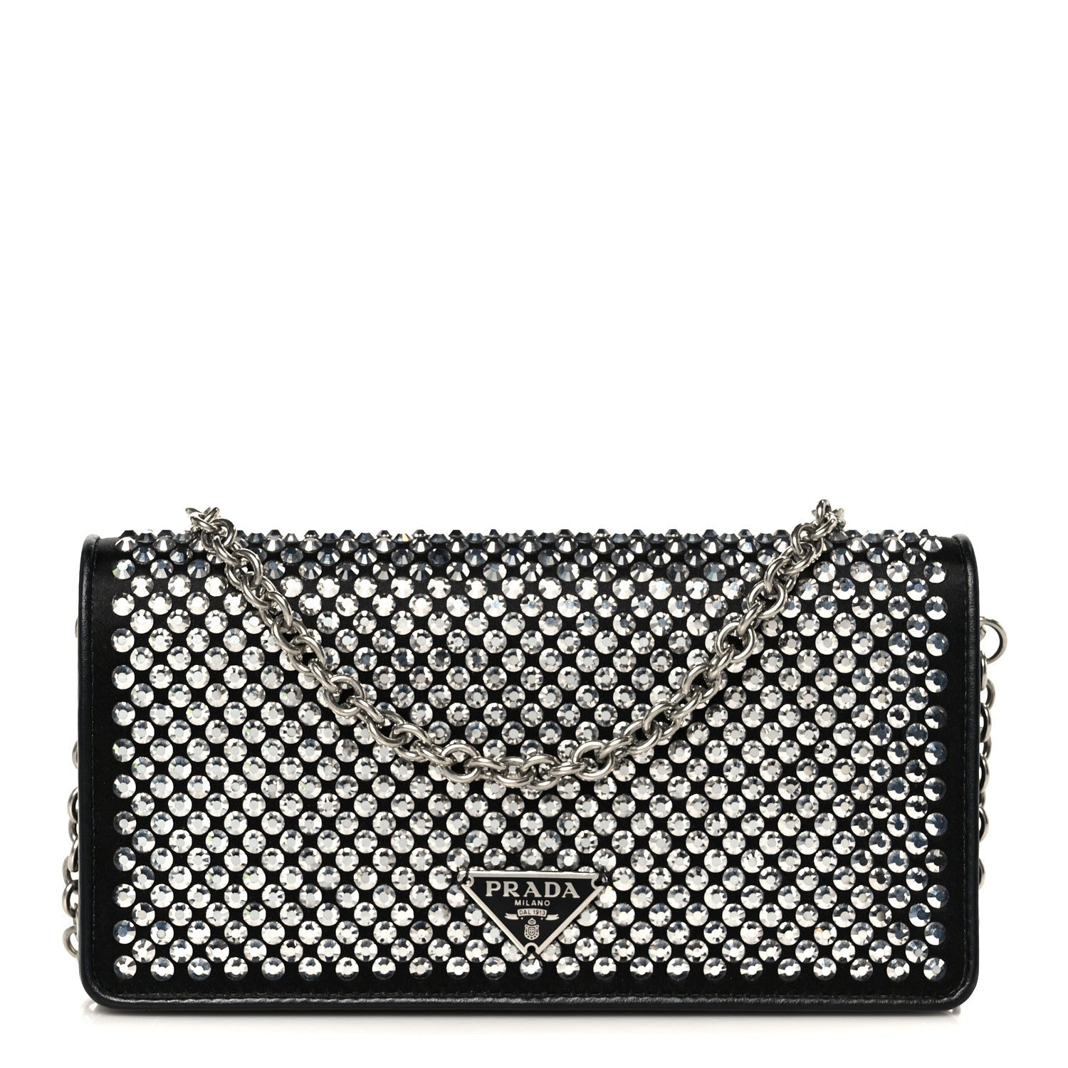 Satin Crystal Metal Triangle Logo Mini Crossbody Bag Cristal