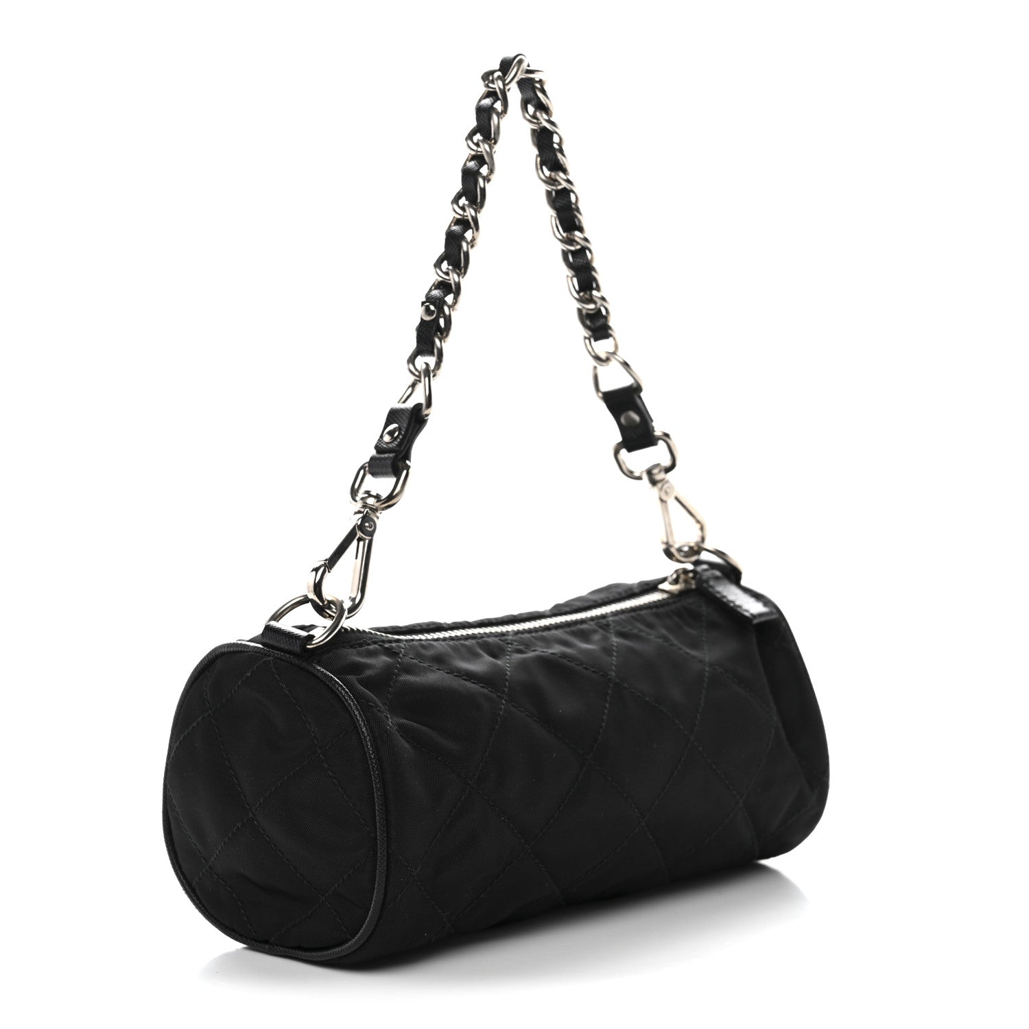 Tessuto Nylon Saffiano Impunturato Quilted Barrel Pochette Black