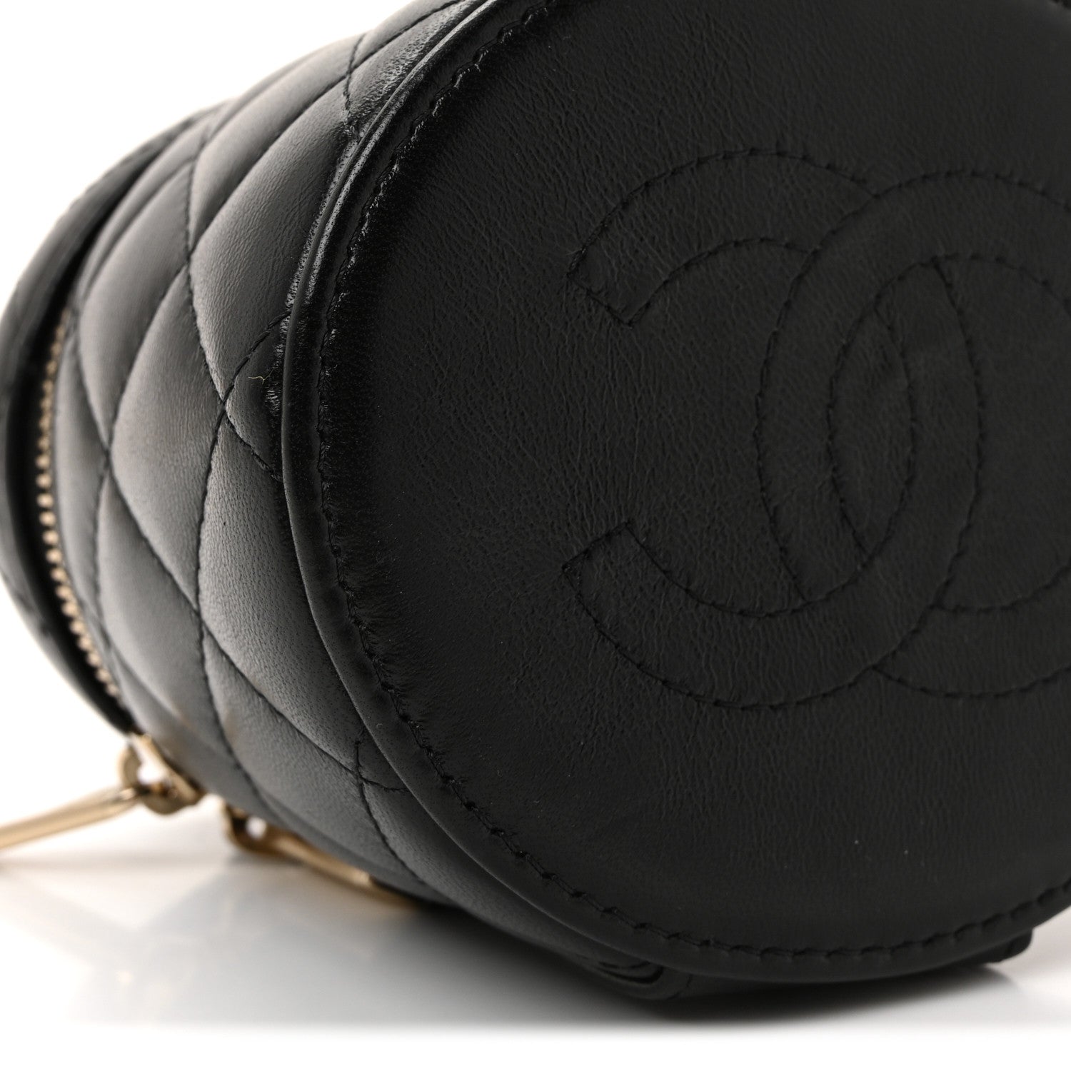 Lambskin Quilted Ruched Handle Vanity Case Black