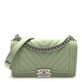 Calfskin Chevron Quilted Medium Boy Flap Light Green