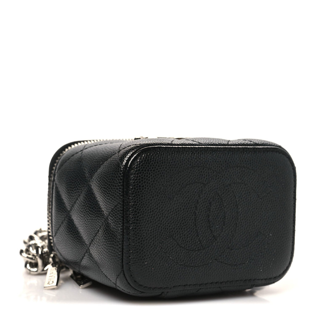 Caviar Quilted Mini Vanity Case With Chain Black