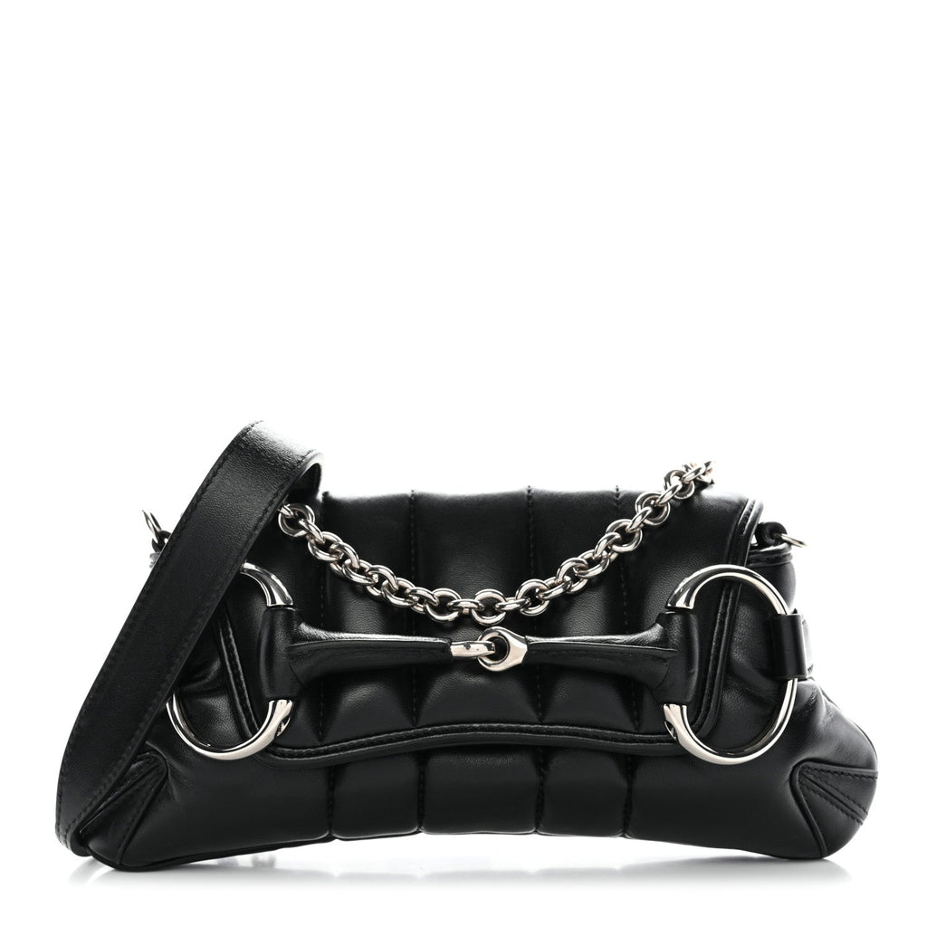 Nappa Vertical Matelasse Small Maxi Horsebit Chain Shoulder Bag Black
