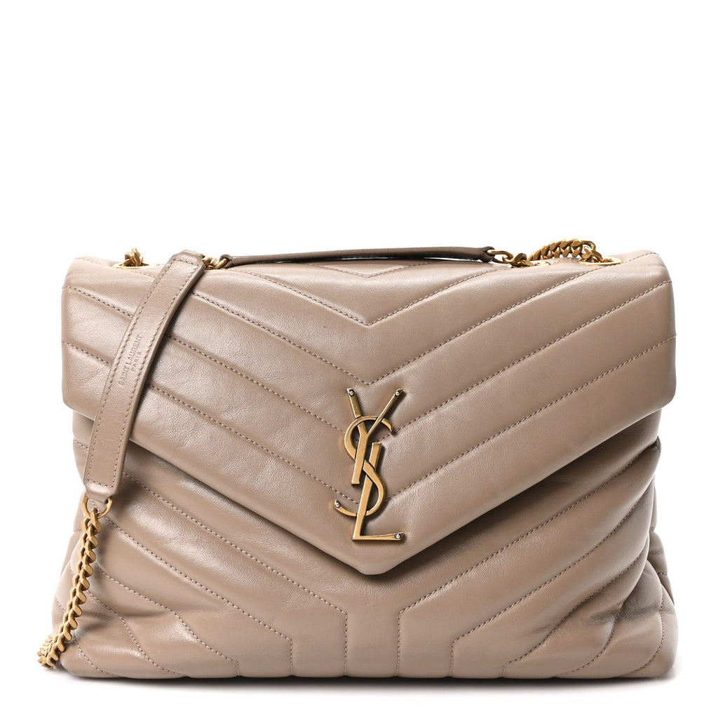 Calfskin Y Quilted Monogram Medium Loulou Chain Satchel Dusty Grey