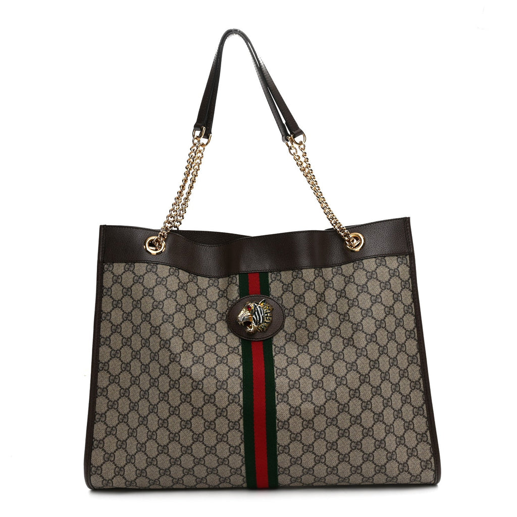 GG Supreme Monogram Large Rajah Chain Tote Beige New Acero