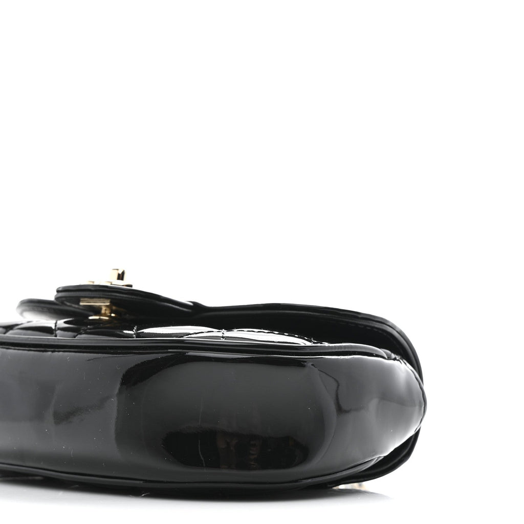 Patent Calfskin Quilted Mini Clutch Black