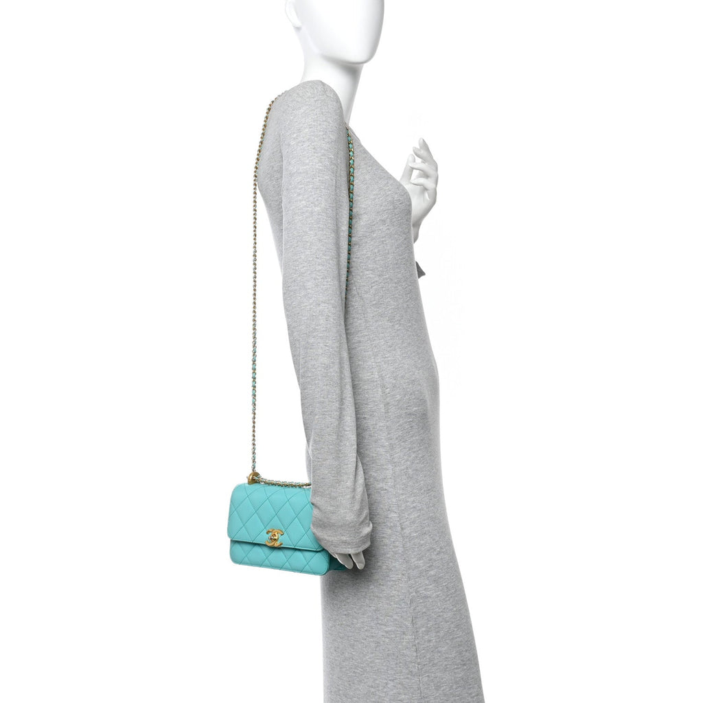 Calfskin Quilted Mini Perfect Fit Flap Turquoise