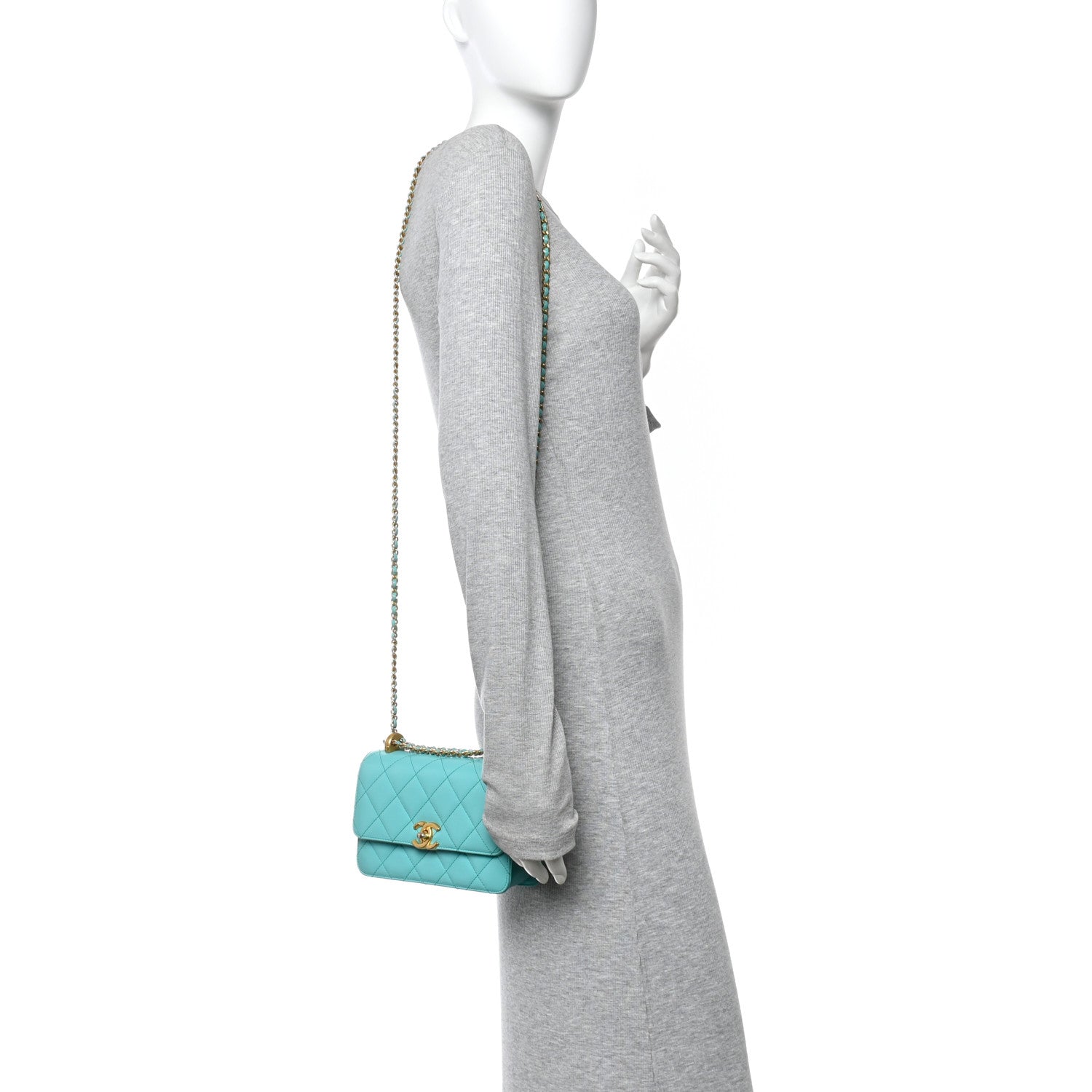 Calfskin Quilted Mini Perfect Fit Flap Turquoise