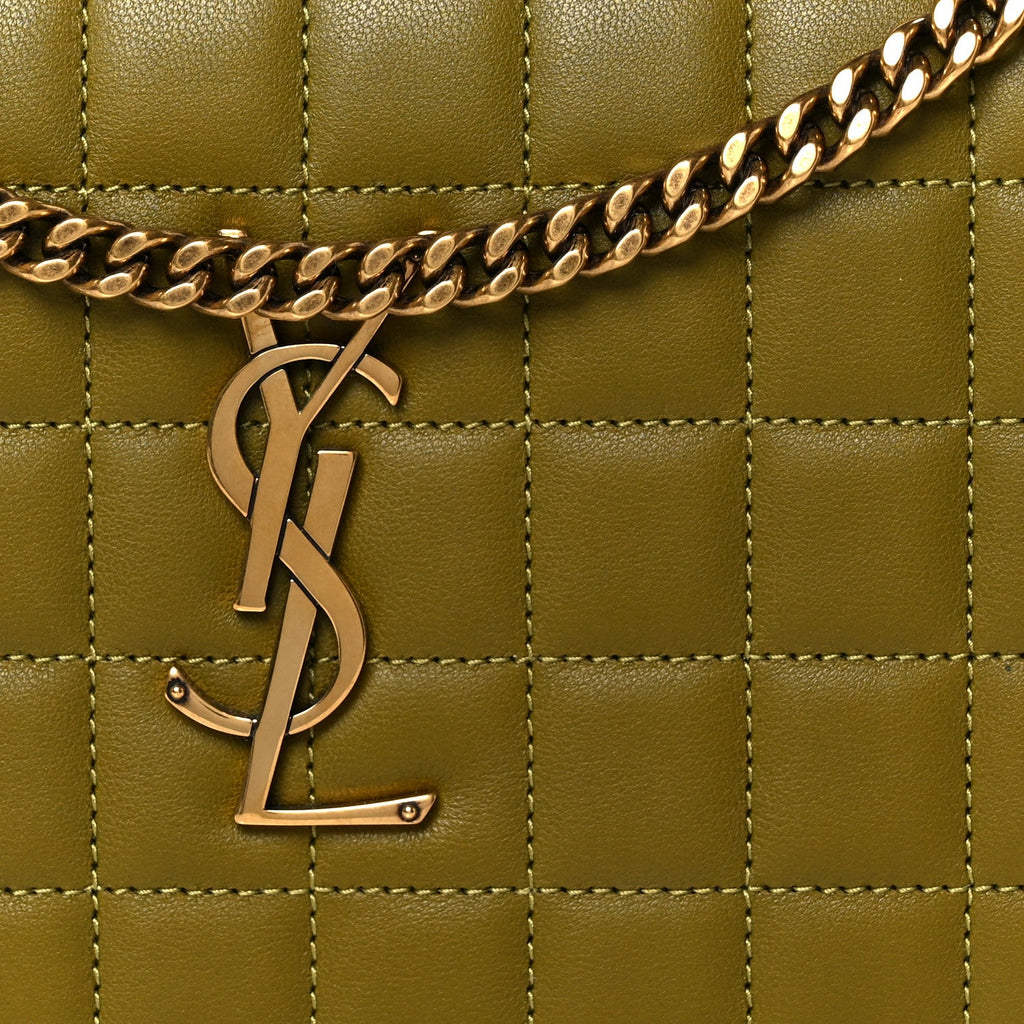 Lambskin Carre Quilted Cassandre Chain Wallet Olive Drab