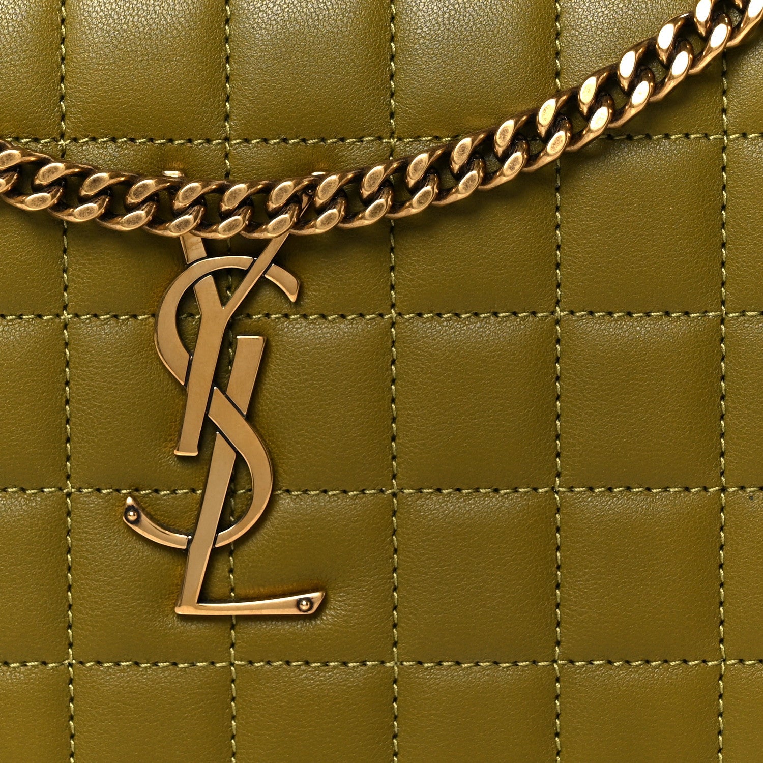 Lambskin Carre Quilted Cassandre Chain Wallet Olive Drab