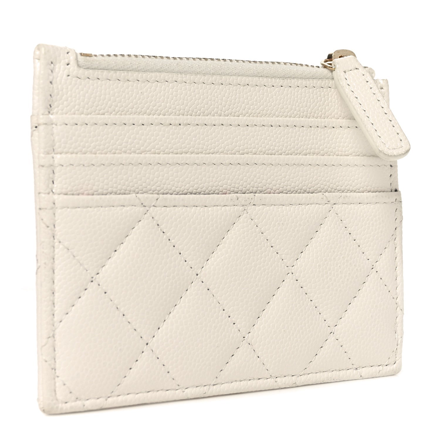 Caviar Quilted CC Zip  Holder White