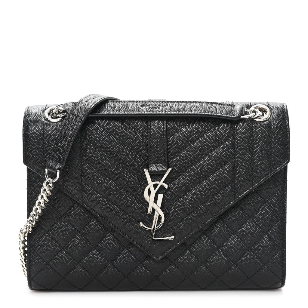 Grain De Poudre Textured Mixed Matelasse Triquilt Medium Monogram Satchel Black