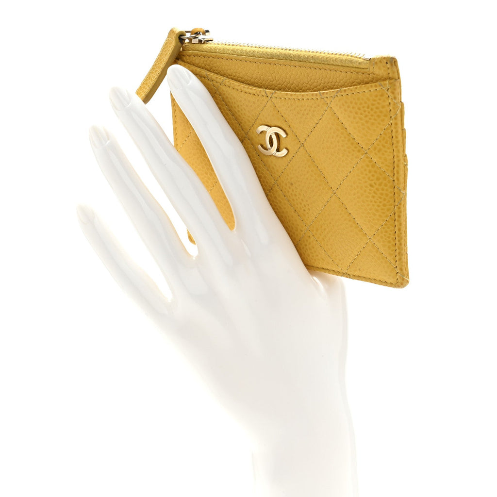 Caviar Quilted CC Zip  Holder Yellow
