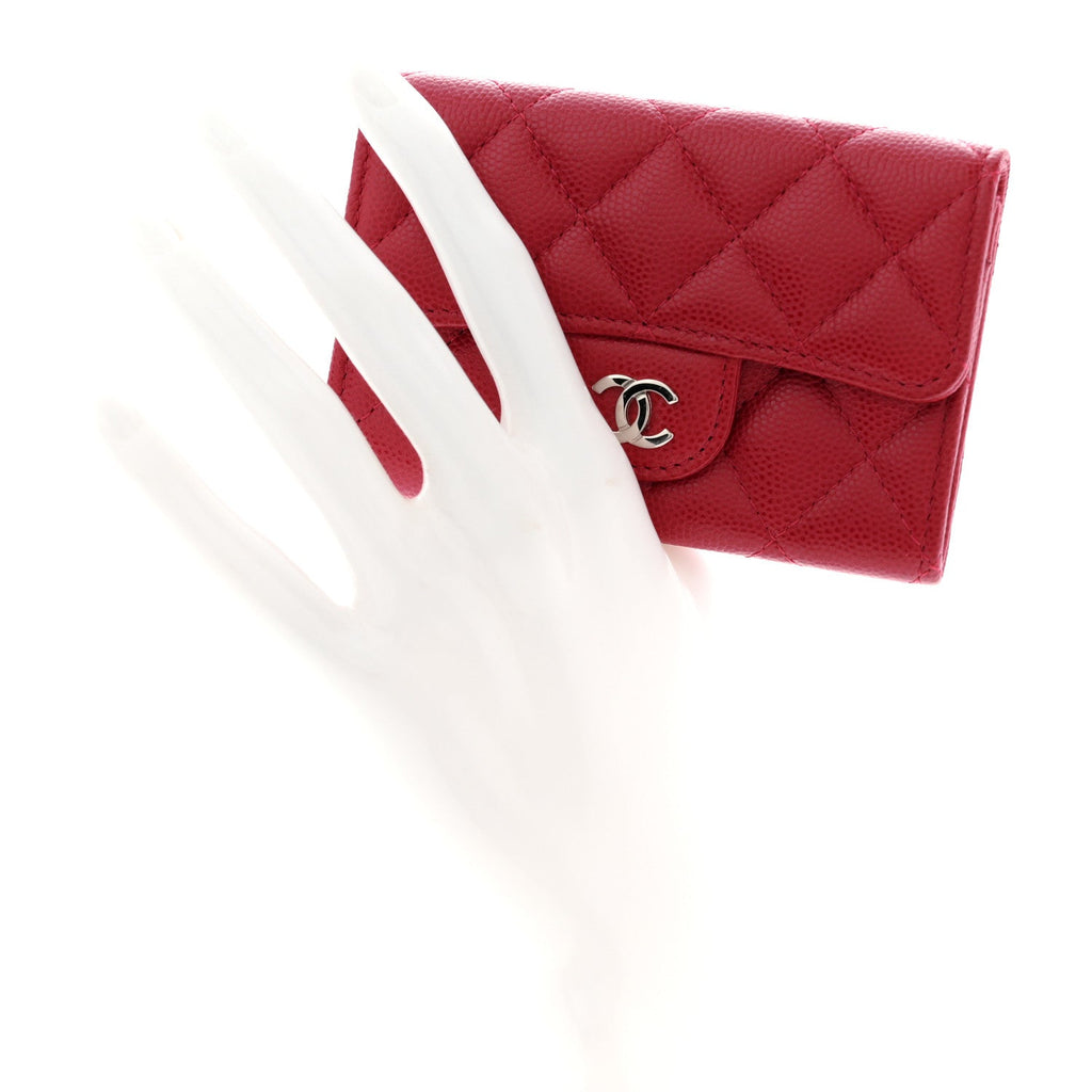 Caviar Quilted Flap  Holder Wallet Red