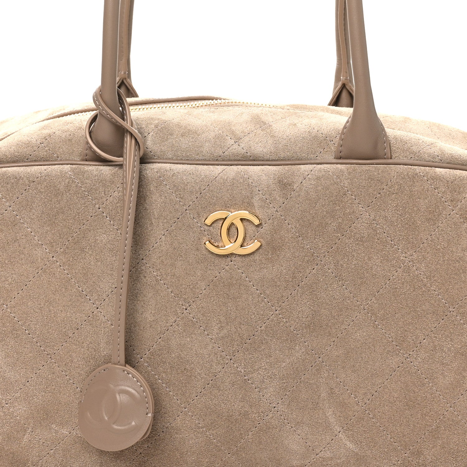Suede Calfskin Large Perfect Bowling Bag Grey
