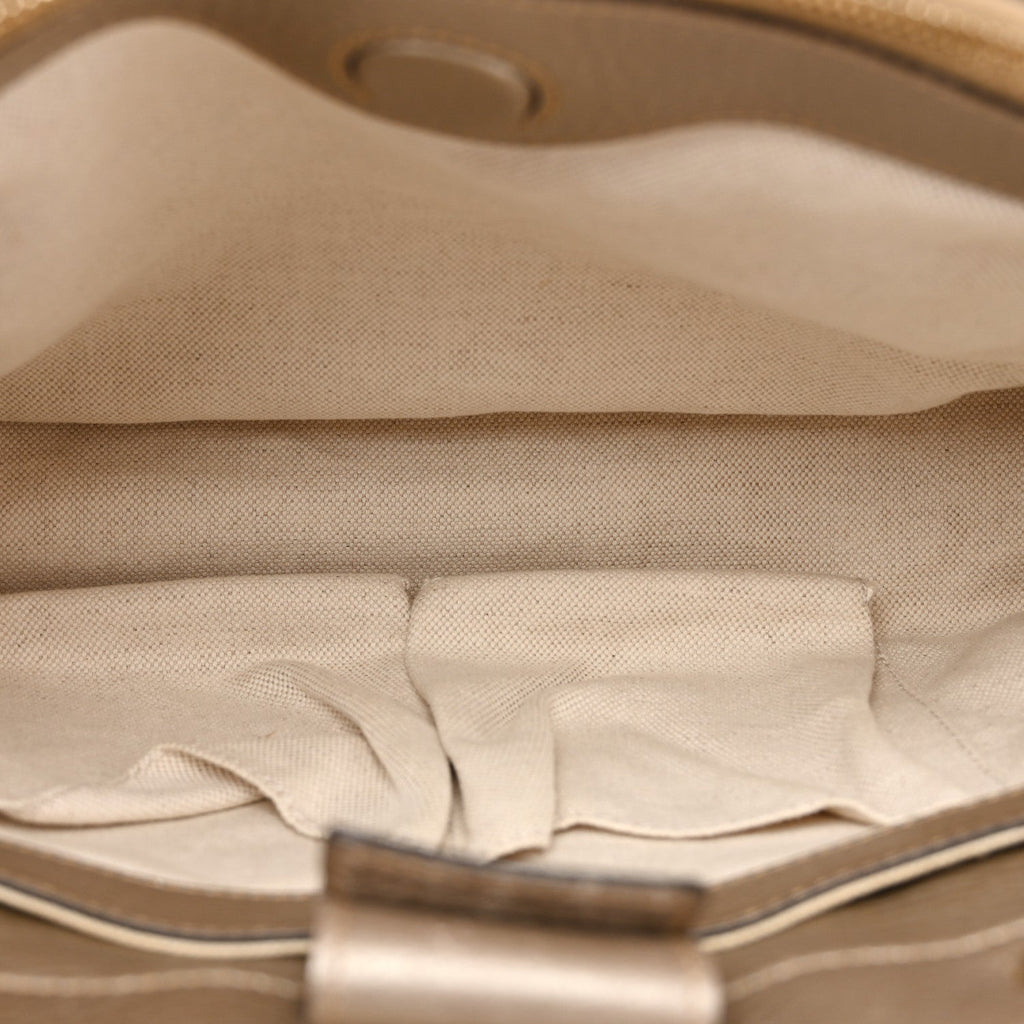 Metallic Pebbled Calfskin Medium Bamboo Shopper Tote Golden Beige