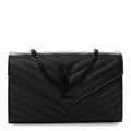 Grain De Poudre Matelasse Chevron Monogram Monochrome Chain Wallet Black
