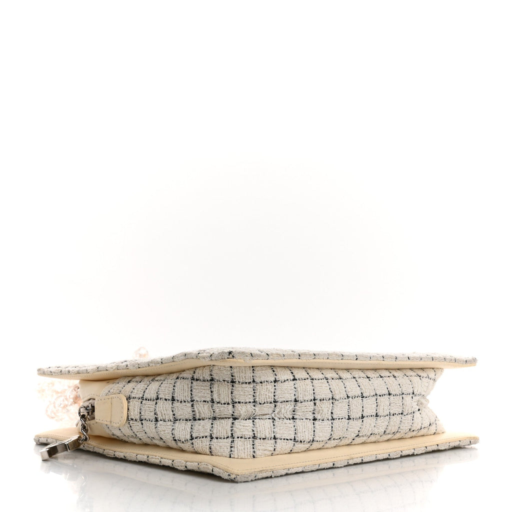 Tweed Resin Small Zipped Shopping Bag White Black