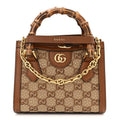 New Canvas Charisma Calfskin Crystal GG Monogram Mini Diana Tote Bag Camel Ebony