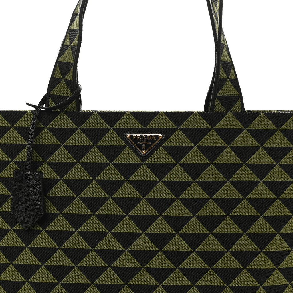Jacquard Saffiano Triangolo Symbole Embroidered Shopping Tote Black Edera