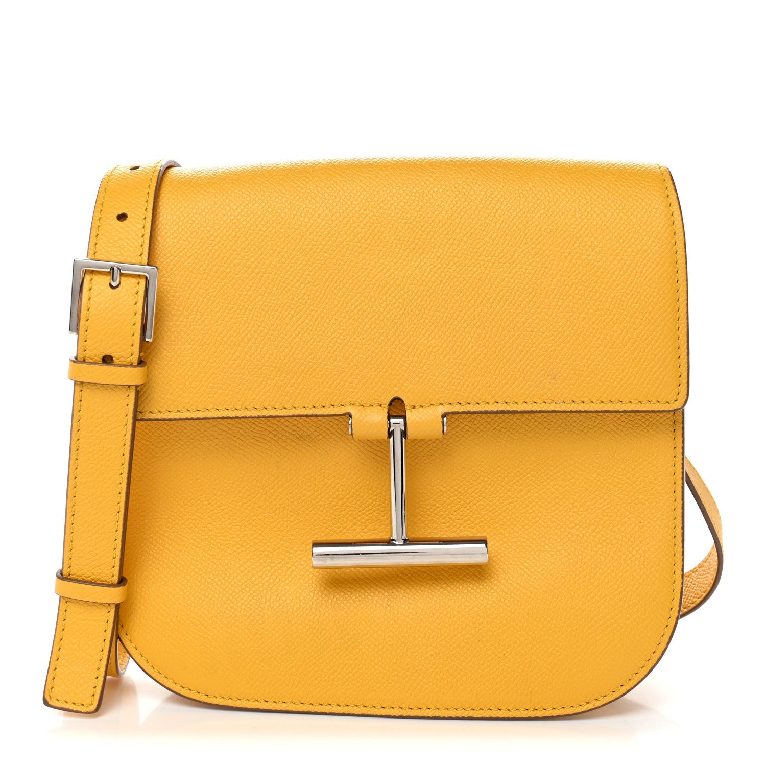 Grained Calfskin Mini T Clasp Tara Crossbody Bag Yellow