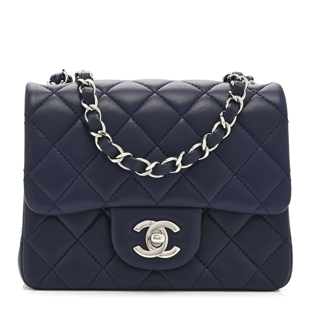 Lambskin Quilted Mini Square Flap Navy