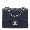 Lambskin Quilted Mini Square Flap Navy