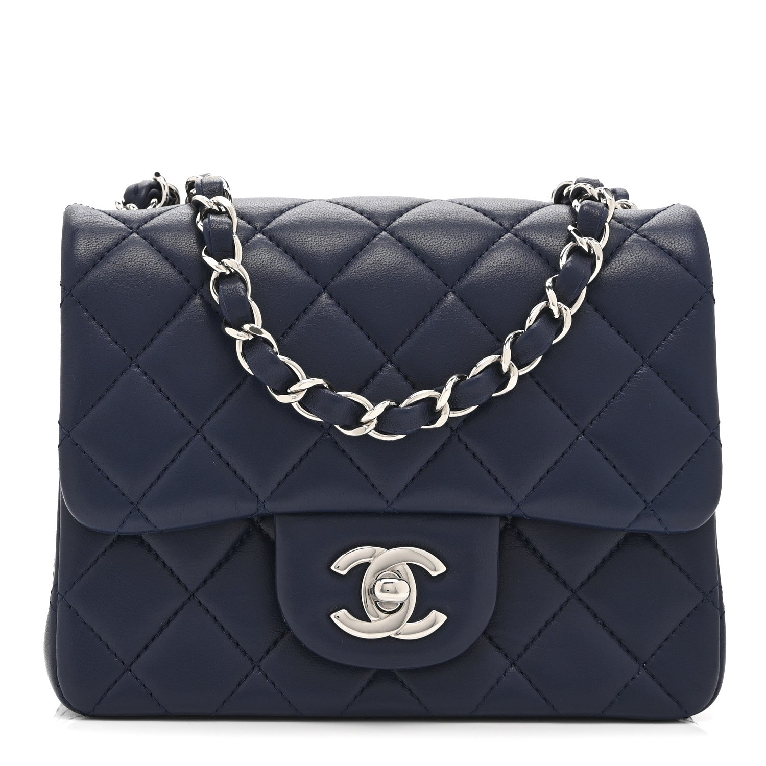 Lambskin Quilted Mini Square Flap Navy