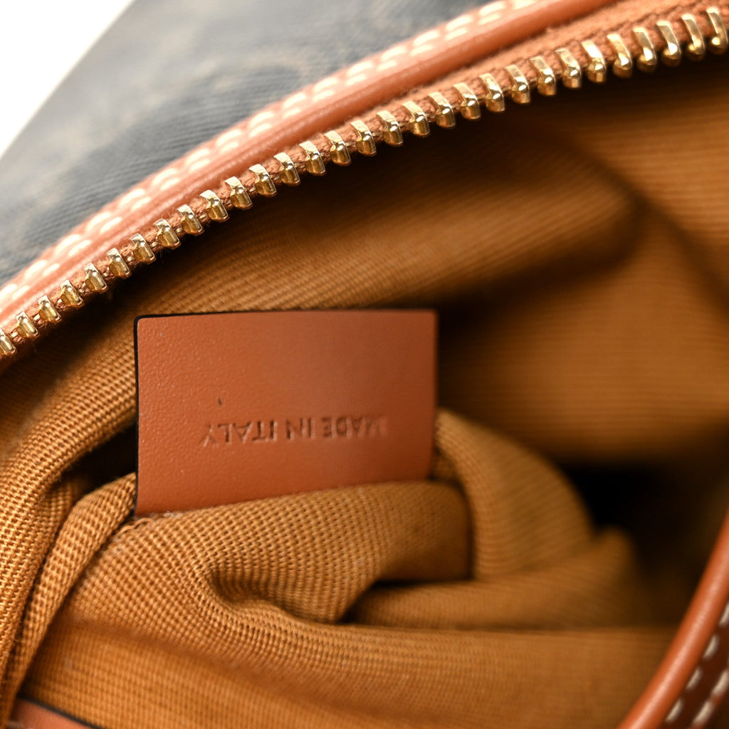 Triomphe Canvas Calfskin Small Boston Bag Tan