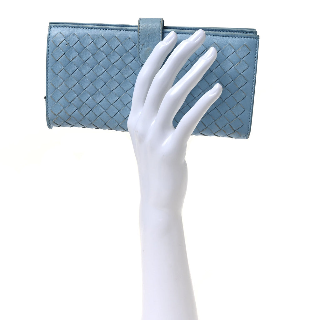 Nappa Intrecciato Continental Flap Wallet Light Blue