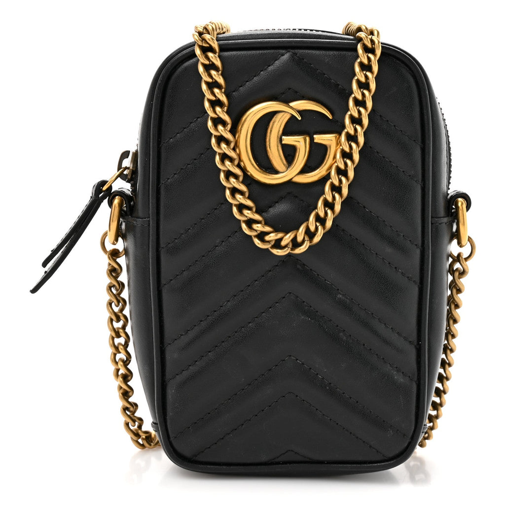 Calfskin Matelasse Mini GG Marmont Crossbody Bag Black