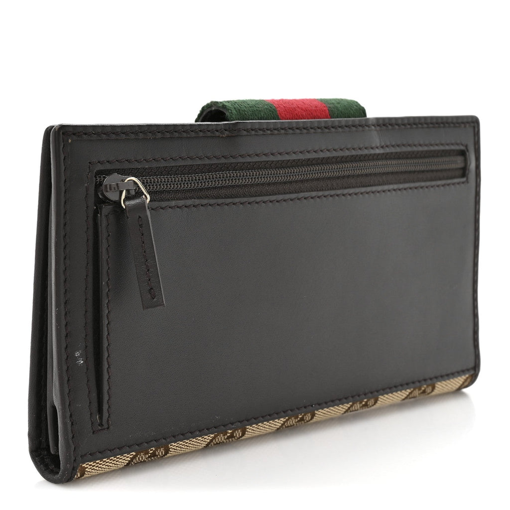 Monogram Calfskin Ladies Web Continental Wallet Beige Ebony Cocoa
