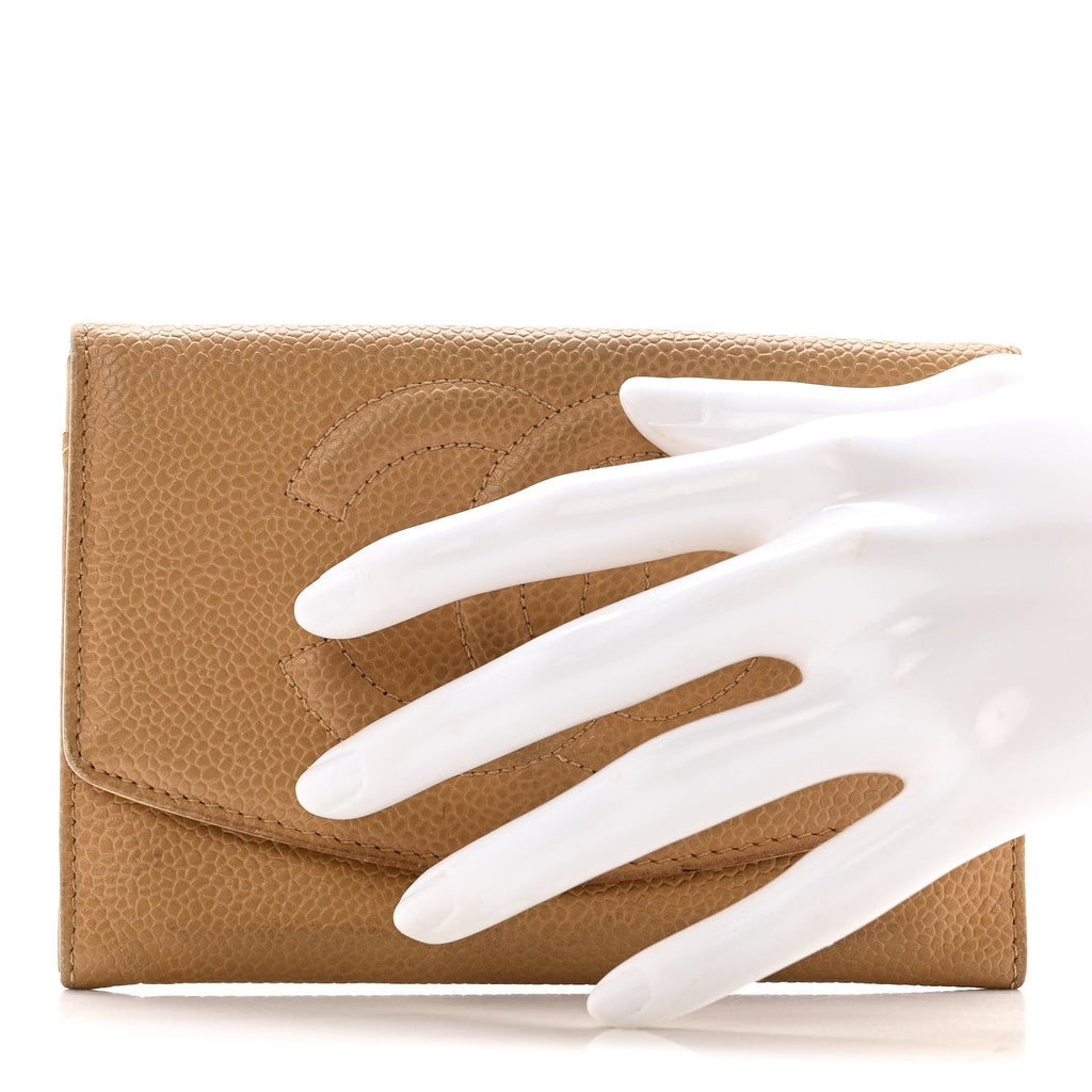 Caviar Timeless CC Compact Flap Wallet Beige