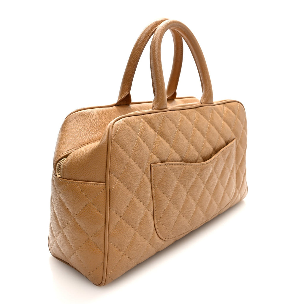 Caviar Quilted Large Bowler Bag Beige