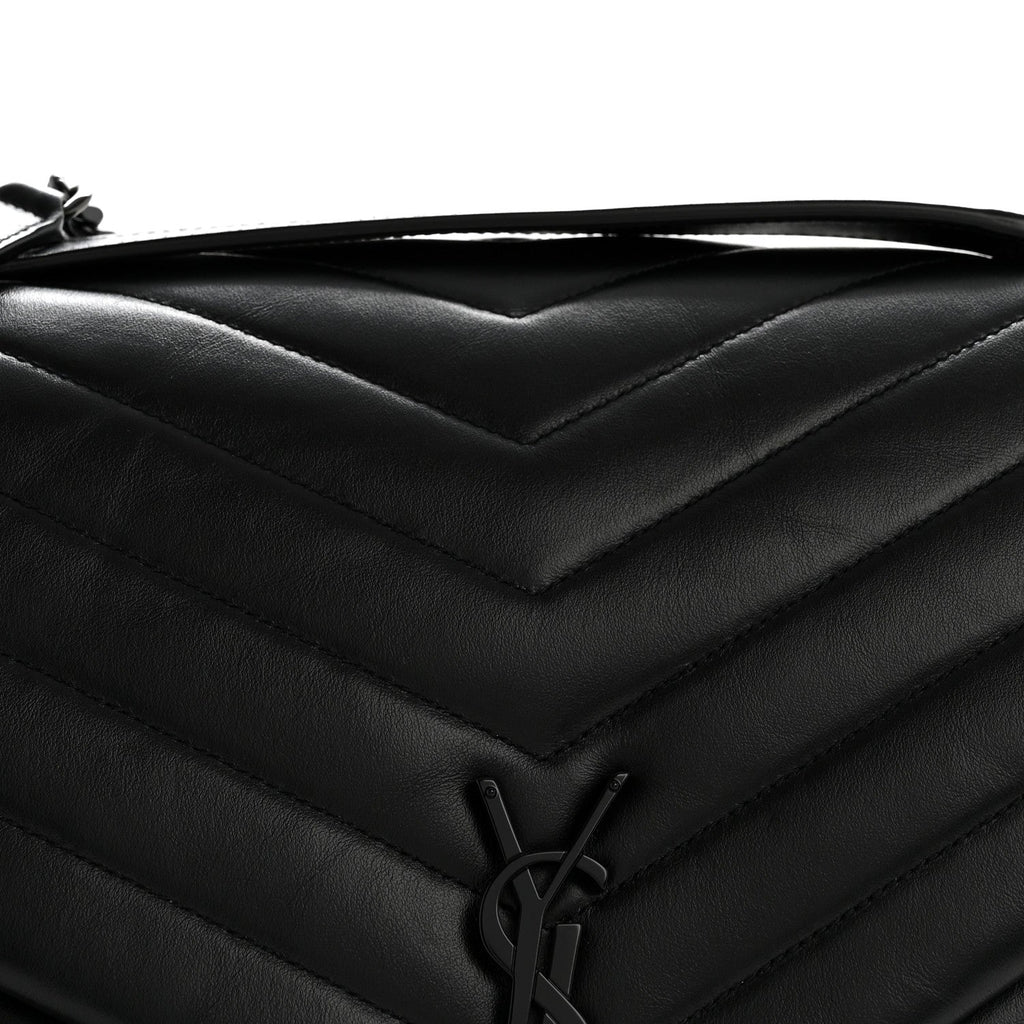 Calfskin Y Quilted Monogram Monochrome Large Loulou Chain Satchel Black