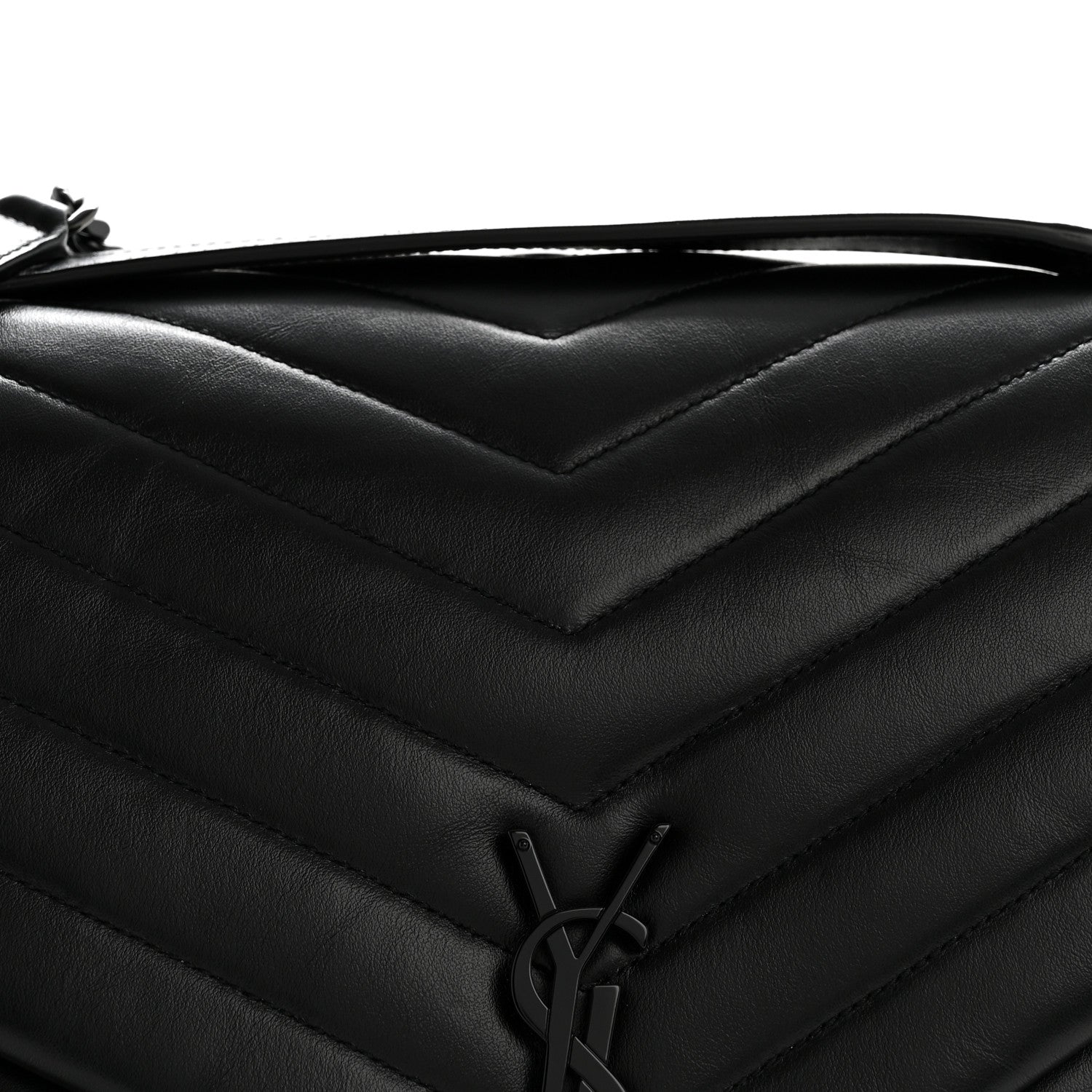 Calfskin Y Quilted Monogram Monochrome Large Loulou Chain Satchel Black