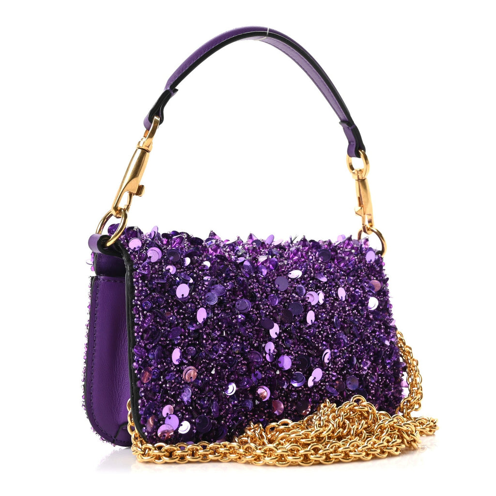 Sequin Crystal Vlogo Embroidered Small Loco Shoulder Bag Astral Purple