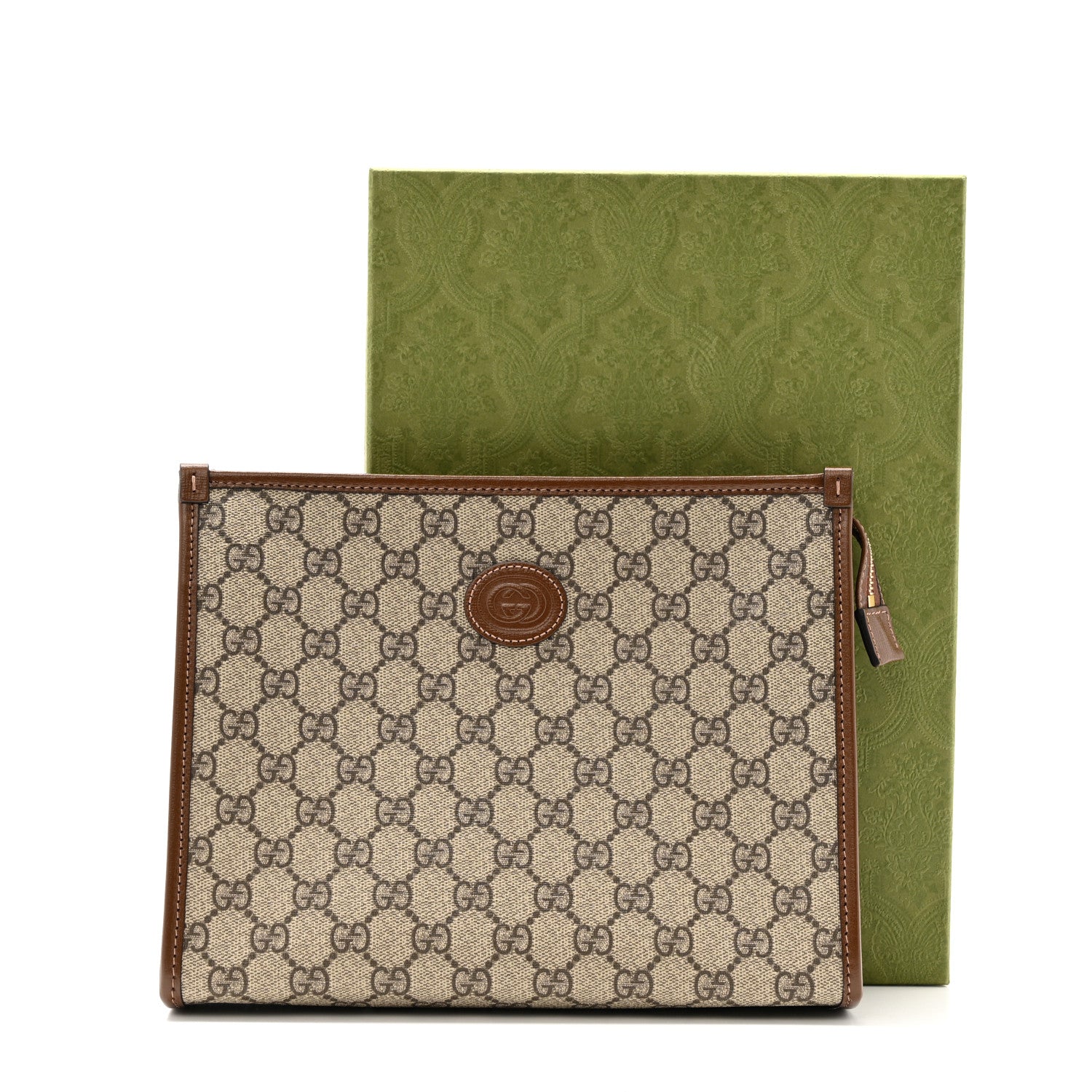 GG Supreme Monogram Azalea Calfskin Retro Interlocking G Beauty Case Beige Ebony Brown Sugar