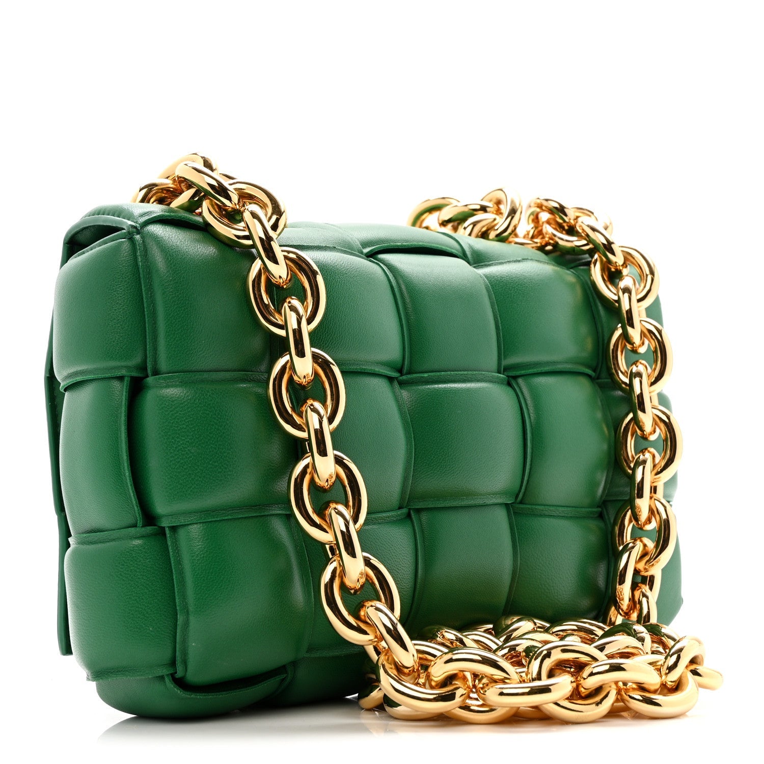 Lambskin Maxi Intreccio Padded Chain Cassette Crossbody Bag Racing Green