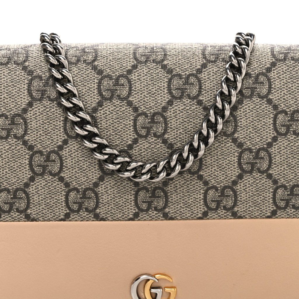 GG Supreme Monogram Bi-Color Mini GG Marmont Chain Wallet Souffle Rose Beige Ebony
