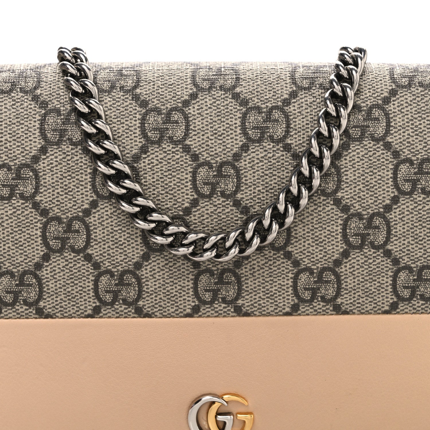 GG Supreme Monogram Bi-Color Mini GG Marmont Chain Wallet Souffle Rose Beige Ebony