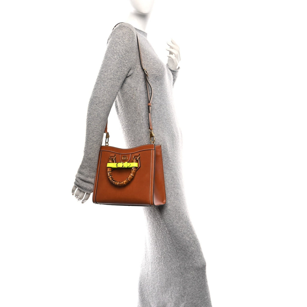 Calfskin Web Small Diana Tote Bag Cuir Yellow Fluo