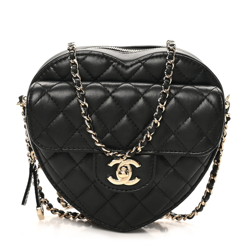 Lambskin Quilted CC In Love Heart Bag Black