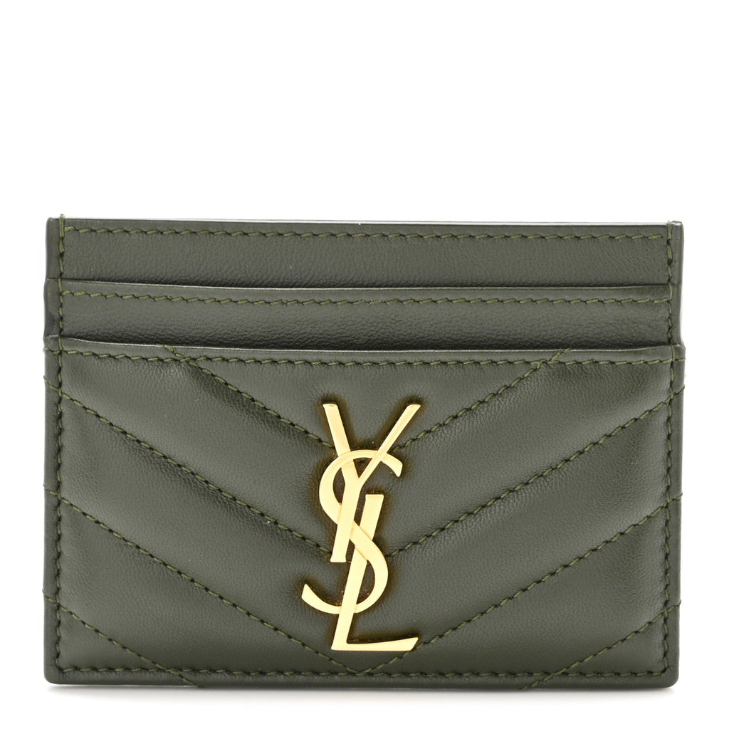 Lambskin Matelasse Chevron Monogram Credit  Case Olive Wood