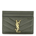 Lambskin Matelasse Chevron Monogram Credit  Case Olive Wood