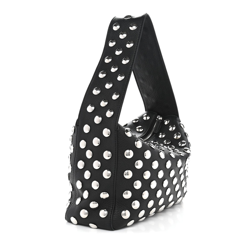 Pebbled Sport Calfskin Studded Elena Black